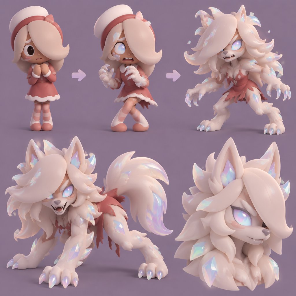 Ginger from dandy’s world turning into a opalite werewolf
