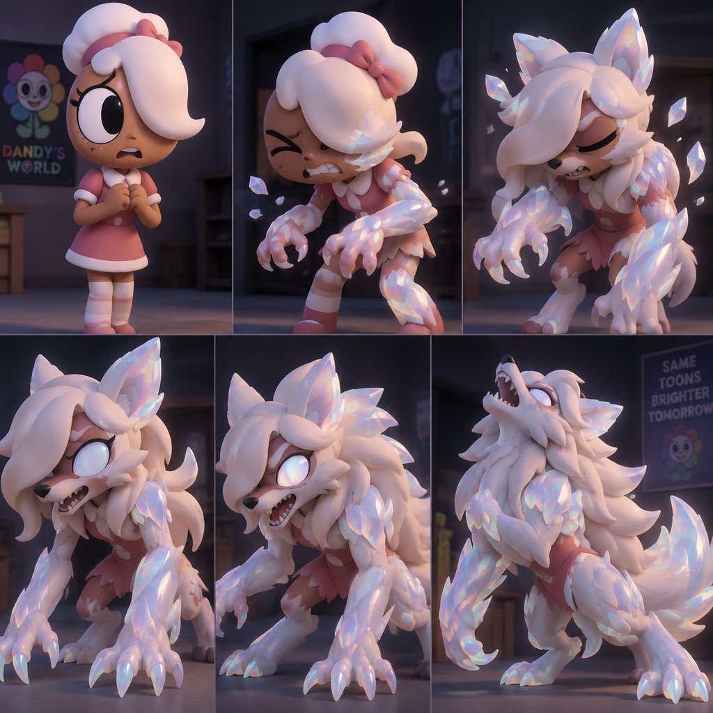 Ginger from Dandy’s world turning into a Opalite werewolf