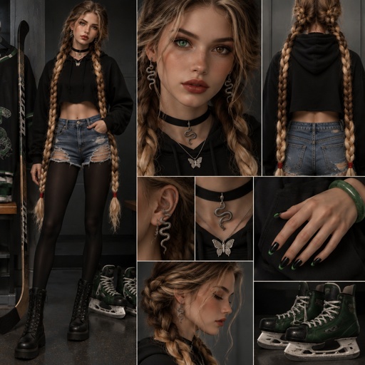 a collage of photos of a woman with braids