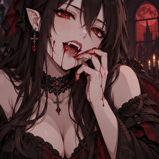 Vampire with blood dripping down her face sexy girl