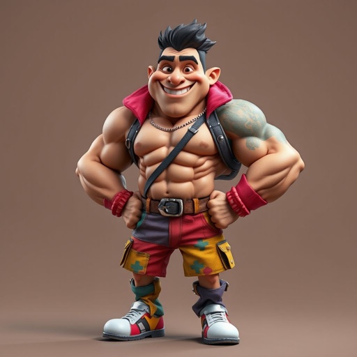 Create a character who is small funny but super buff
