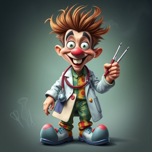 create a doctor. Who is funny human looking from head to toe. And he always immediately results to surgery for anything even small things. So please be sure to show his whole outfit head to toe. Make him have only 1 tooth