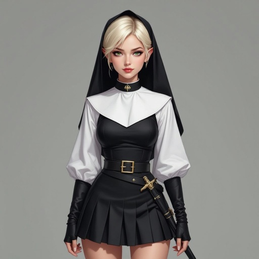 Blonde Pixie Cut High Elf Nun Assassin mini skirt 