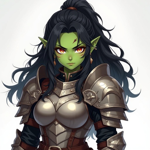 One eyed Half Orc noble background, Wearing heavy armor