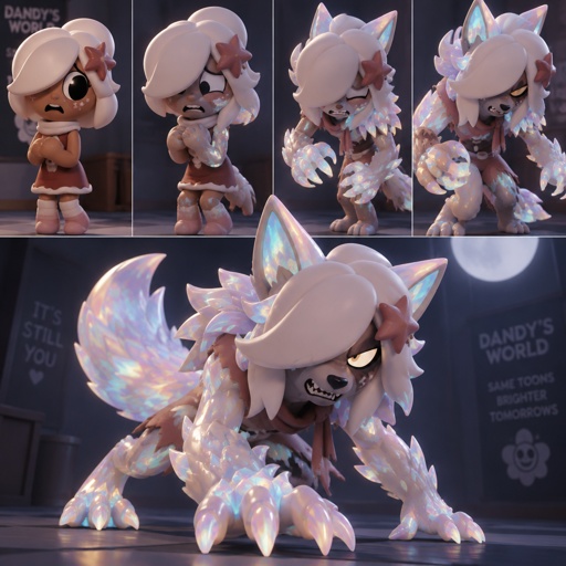 Ginger from Dandys world turning into a Opalite Werewolf 