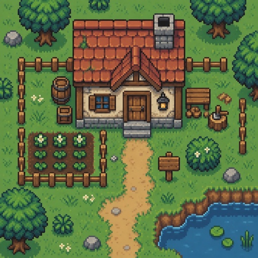 Old small house, unique, for a modern game, exterior, top down style, shading and highlights