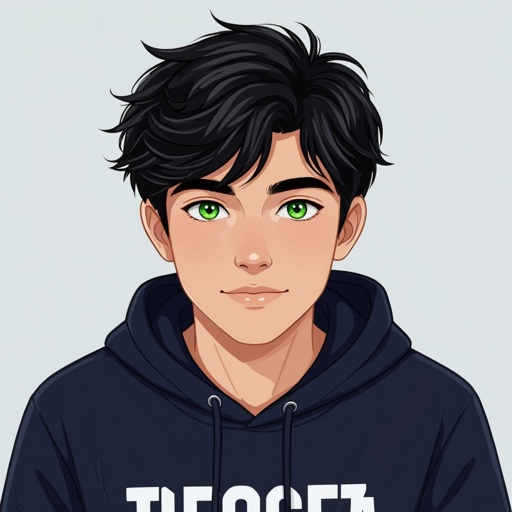 Male. 15 years old. Black hair. Green eyes.