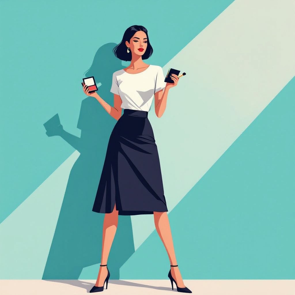 Create a character showing there whole body head to toe, a lady who loves beauty products