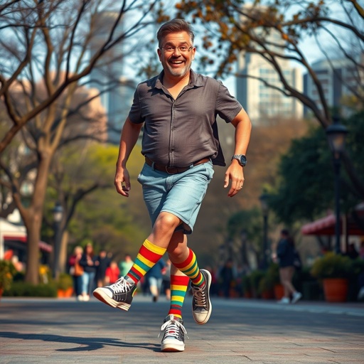Create a funny looking man with very skinny legs