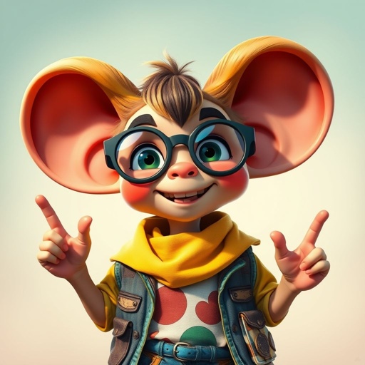 Create a funny guy who has big ears , show entire body too
