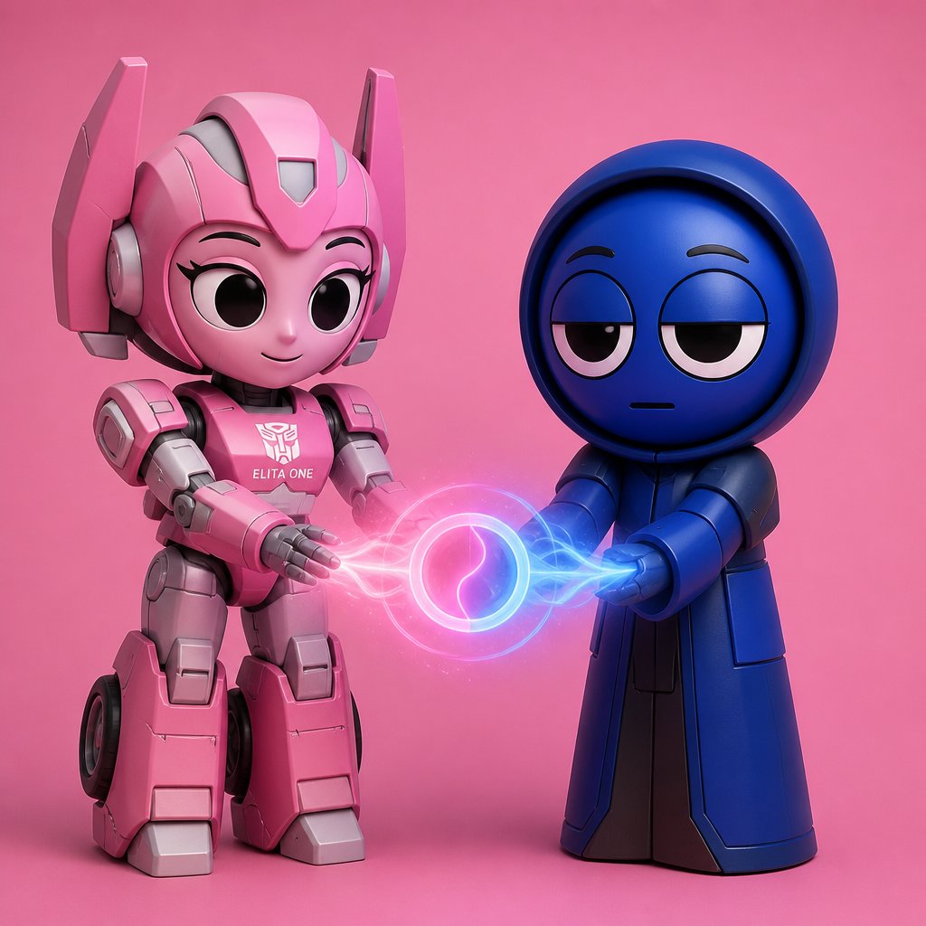 Pinki from Sprunki as Elita One starting the merge with Jevin from Sprunki
