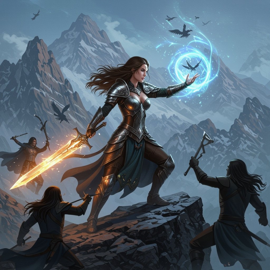 Women with long brown hair on my mountain fighting her throughs and winning her husband 