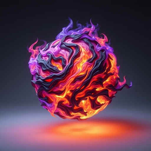 No character A sphere of purple black orange blue fire