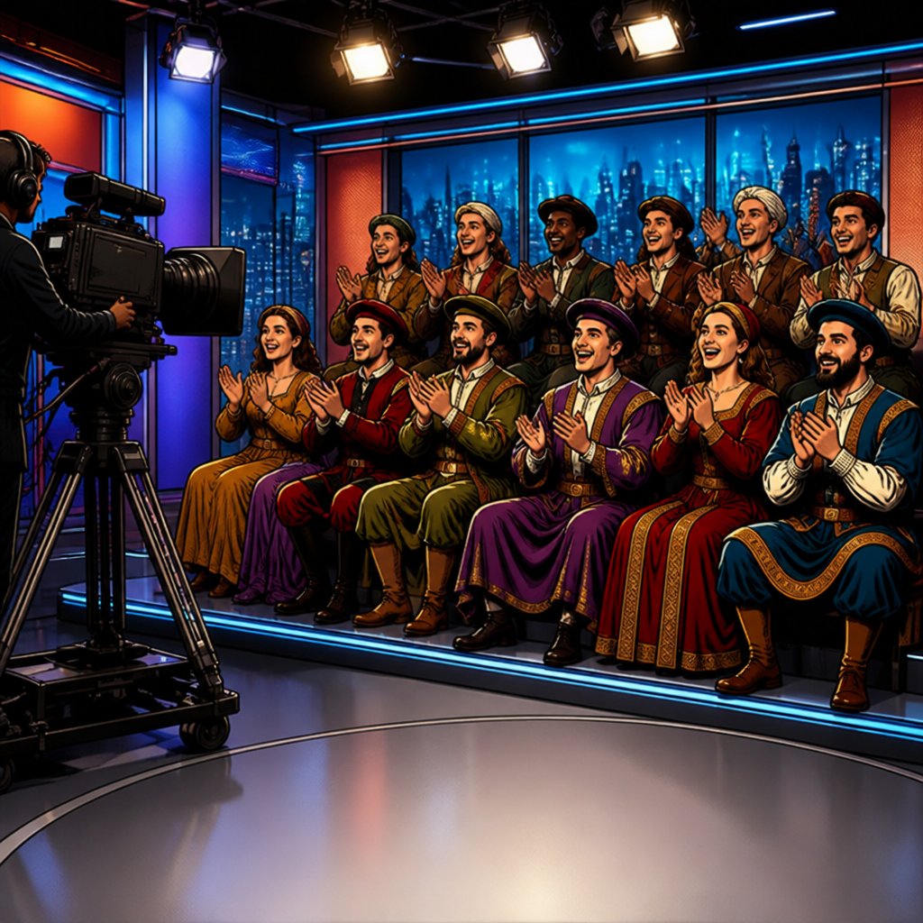 a cameraman filming a cartoon of a group of people