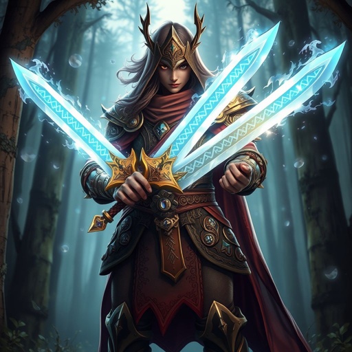 Crossed swords glowing with magic