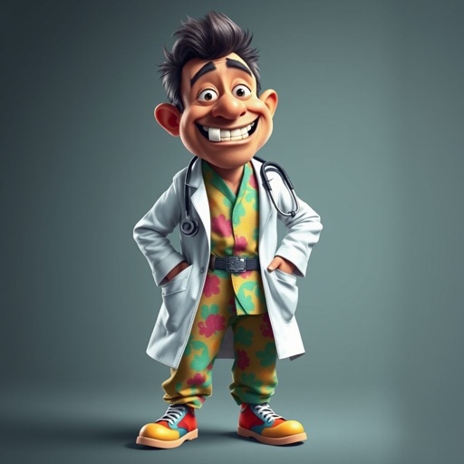 create a doctor. Who is funny human looking from head to toe. And he always immediately results to surgery for anything even small things. So please be sure to show his whole outfit head to toe. Make him have only 1 tooth