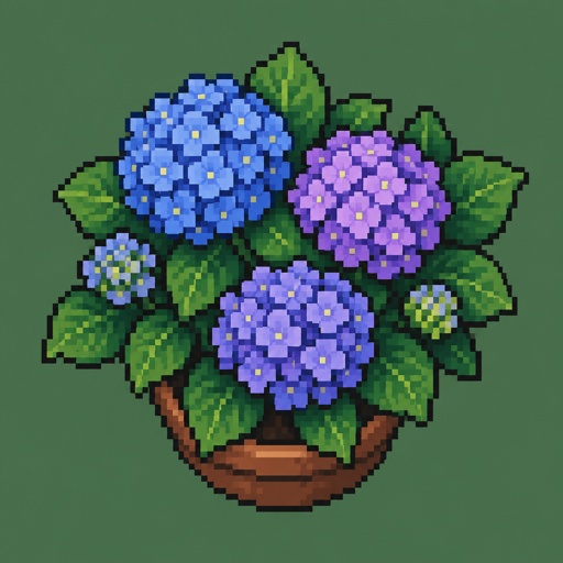 Hydrangea plant for a fantasy game set in modern times, top-down style