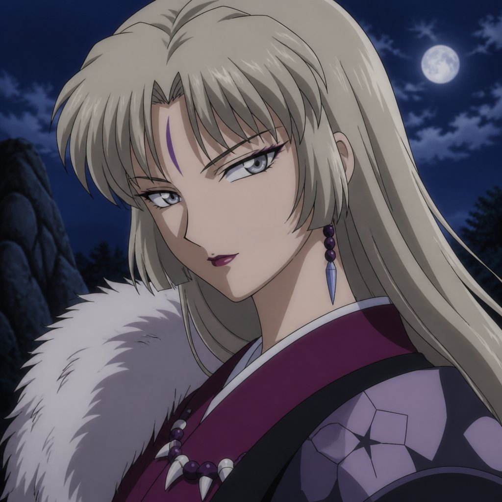Adult girl with ash blonde hair and sliver eyes from the anime inuyasha