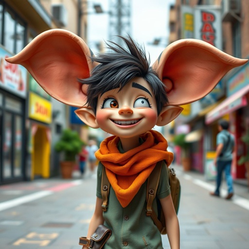 Create a funny human who has big ears , show entire body head to toe