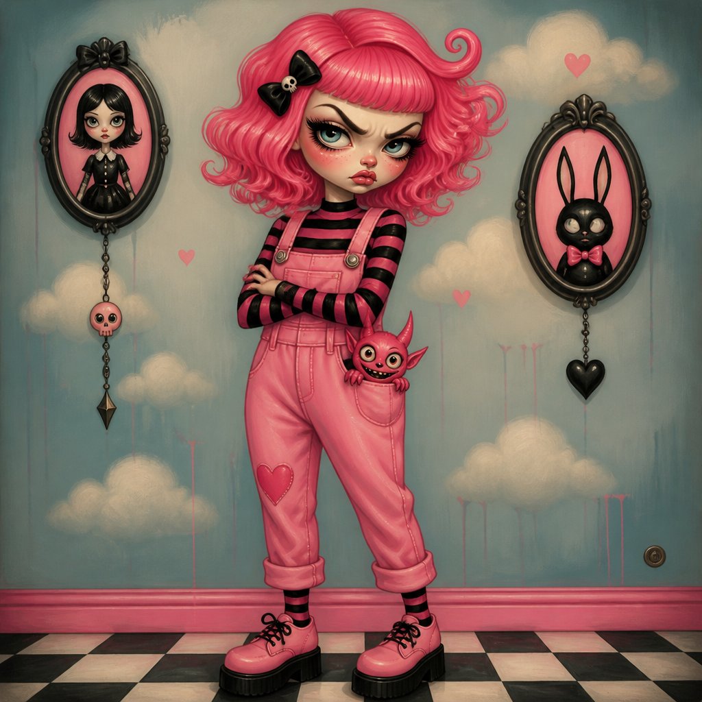 Create a white female someone would call grouchy(show image head to toe)