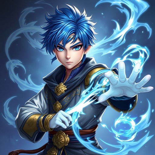 Ragazzo giovane di 14 anni. Occhi azzurri, capelli Blue, bello e affascinante. E un guerriero di arti marziali e conosce la magia della creazione o detta anche magia del null