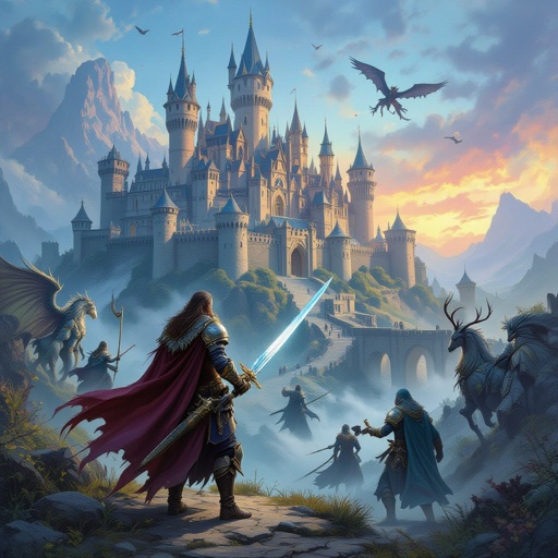 A historical world with kingdoms with some men having swords drawn