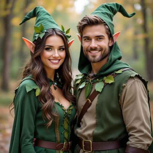 Man and woman forest elf’s in Halloween costumes 