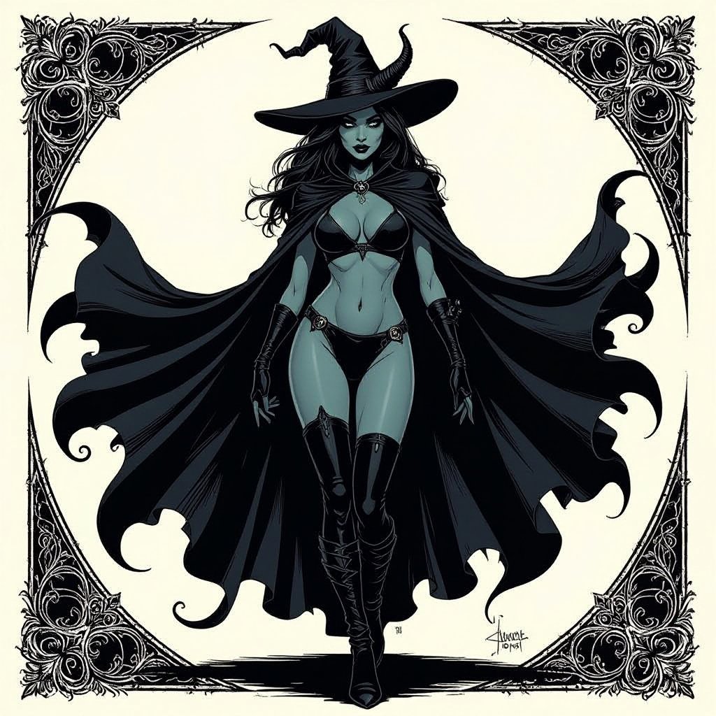 sexy shadow demon witch gypsy slate grey skin large black billowing cloak that emits darkness and shadow. Two piece. Witches Hat. Demon horns