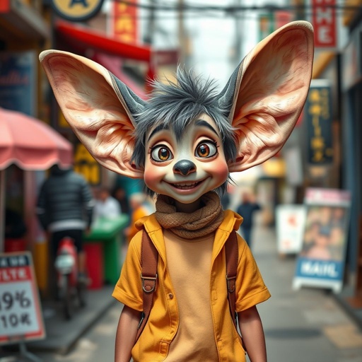 Create a funny human who has big ears , show entire body head to toe