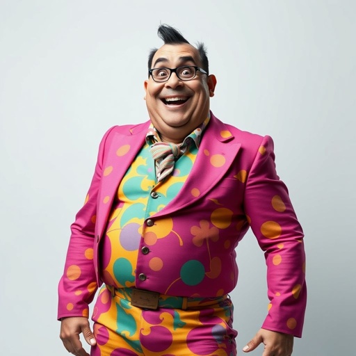 Create a funny looking man who’s outfit is so tight head to toe