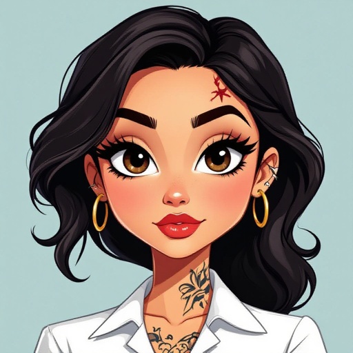 Light skin female brown eyes scar from left eyebrow to mid cheek tattoos mafia princess 