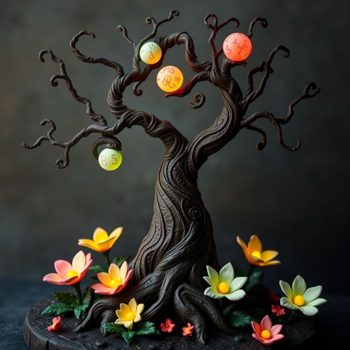 Give me a image of a fantasy dark magic tree
