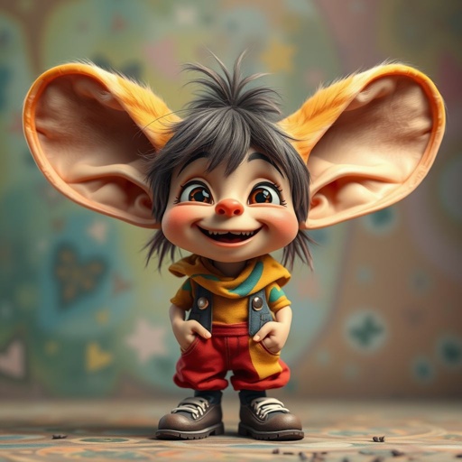 Create a funny human who has big ears , show entire body head to toe