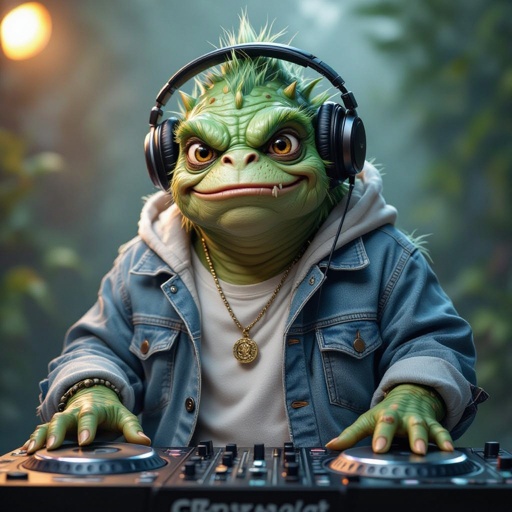 Create a funny looking monster dressed like a dj