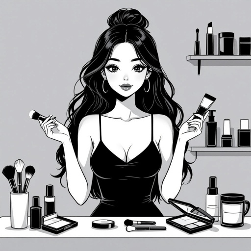 Create a character showing there whole body head to toe, a lady who loves beauty products  