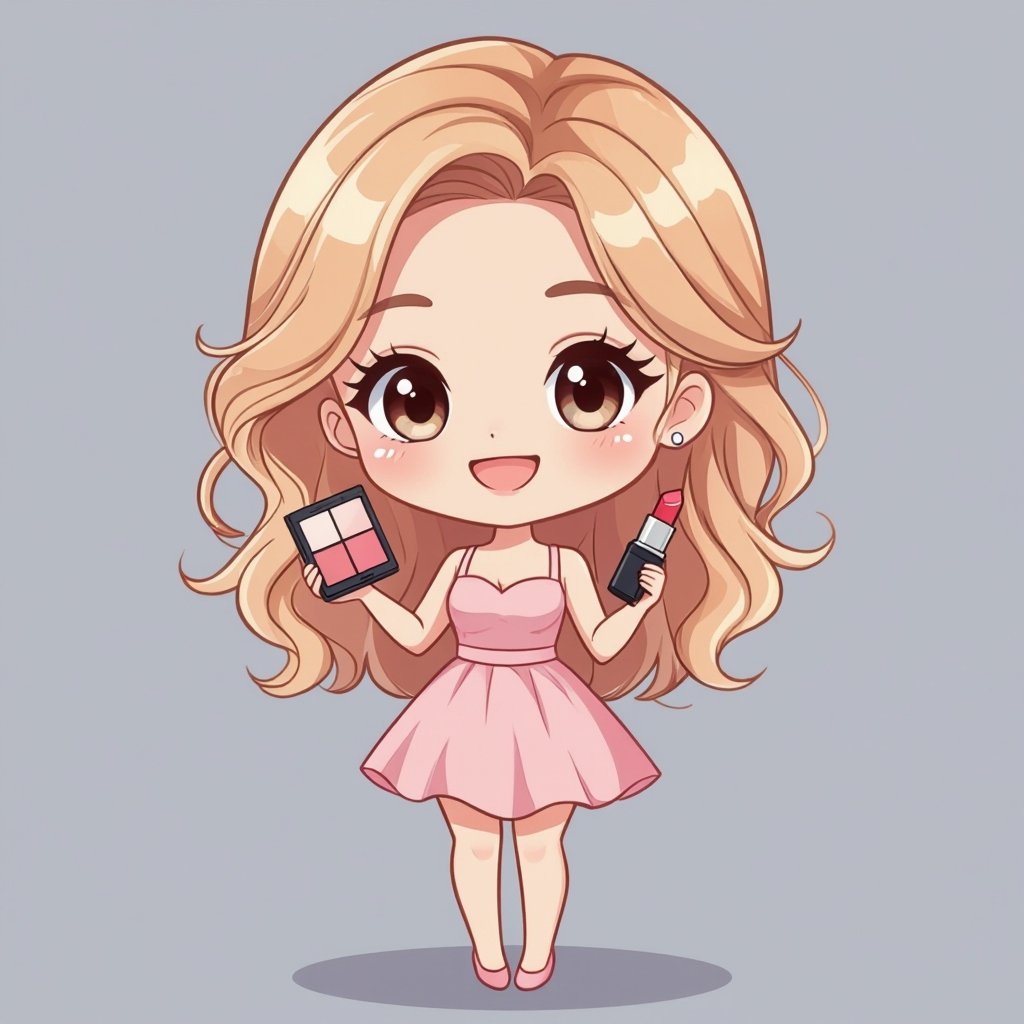 Create a character showing a lady who loves beauty products  