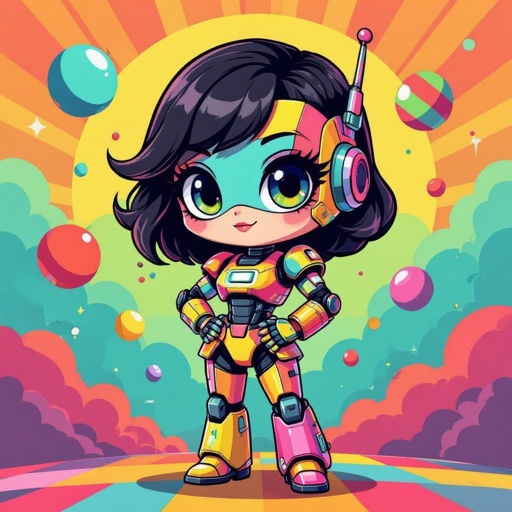 Create a chibi character mid 30’s lady who is in a suite with hands on waste