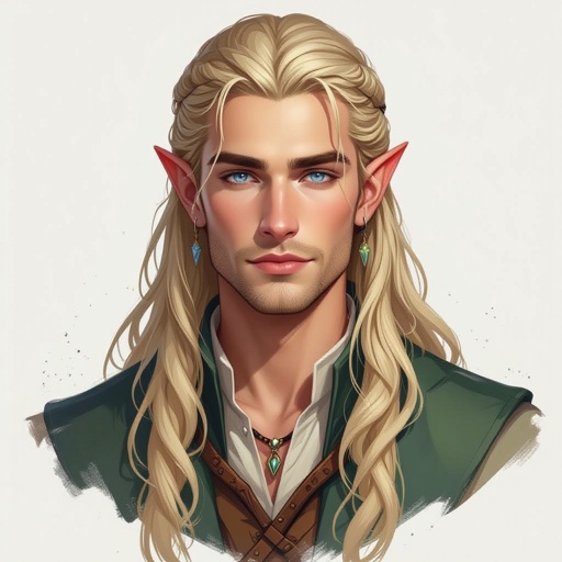 Mężczyzna. Delikatna uroda, włosy zasłaniające uszy, lekko kręcone, blond. Oczy jasnoniebieskie. Delikatnie zadarty nos. Wąska, uwydatniona szczęka. Ubrany alternatywnie. 