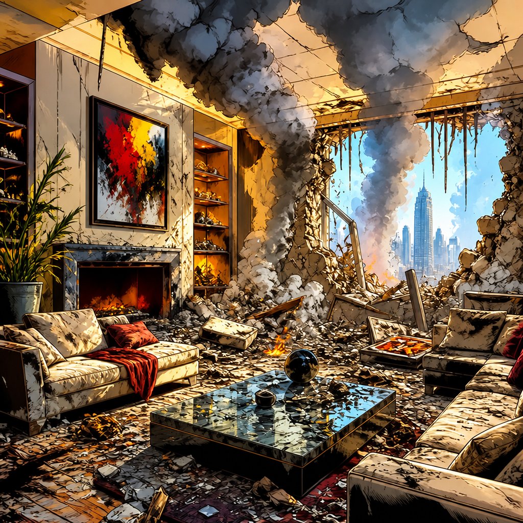 a living room filled with furniture and a fire