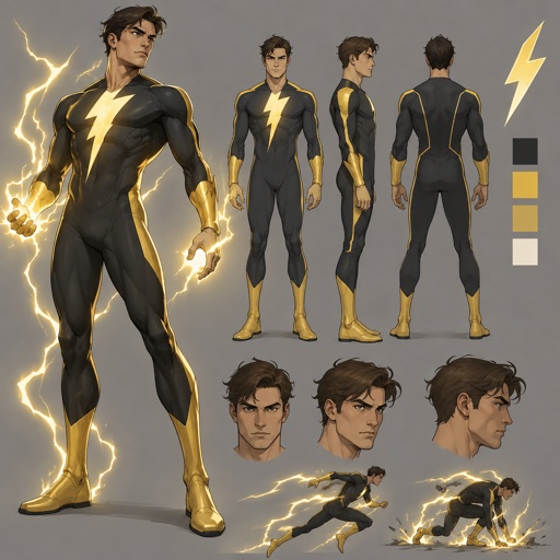 Male Superhero with lightning, simple costume