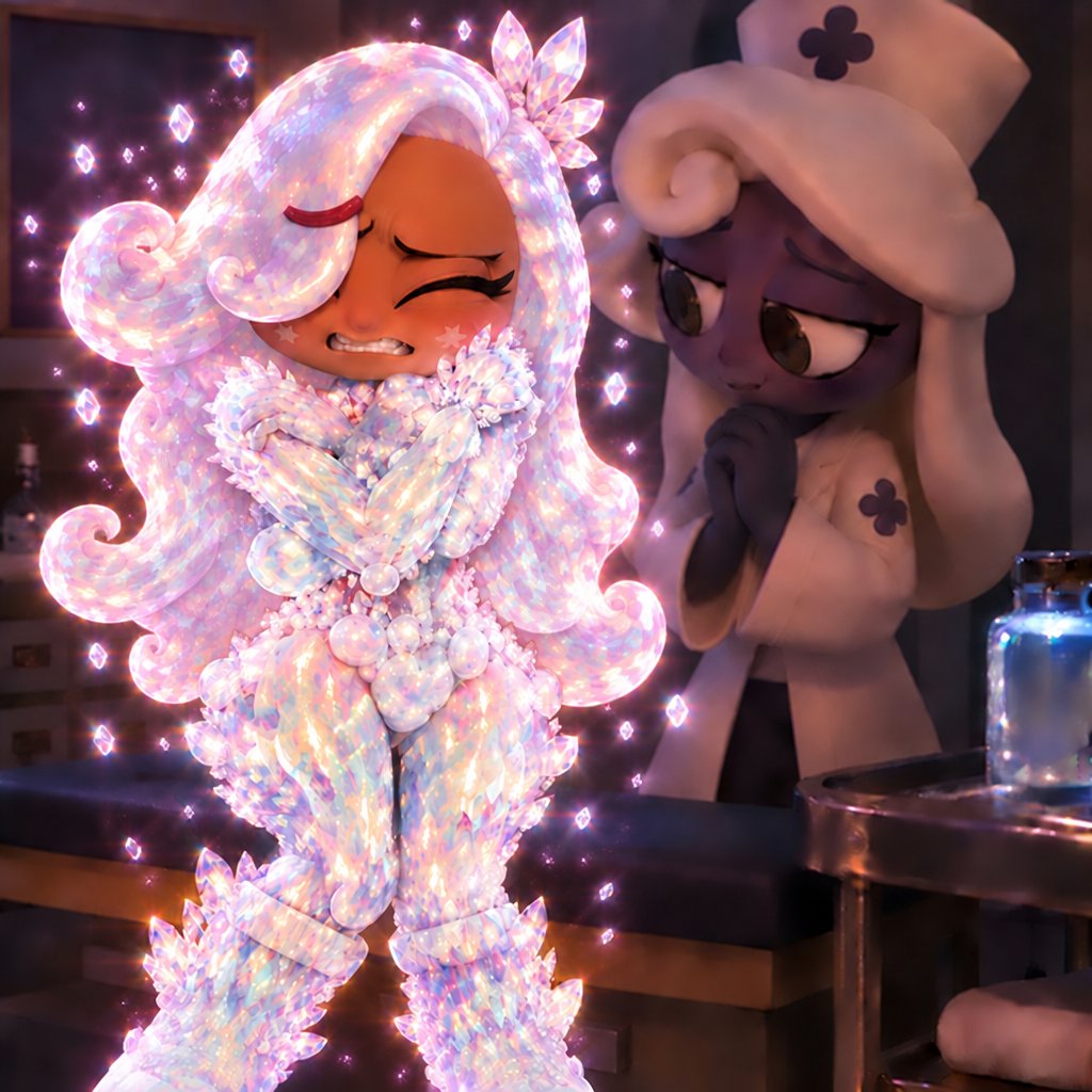 a couple of cartoon characters standing next to each other