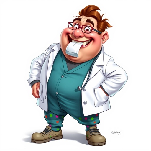 create a fat doctor. Who is funny human looking from head to toe. And he always immediately results to surgery for anything even small things. So please be sure to show his whole outfit head to toe. Make him have butt tooth