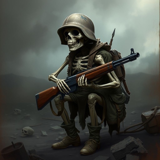 A skeleton in world war2 with a rifle