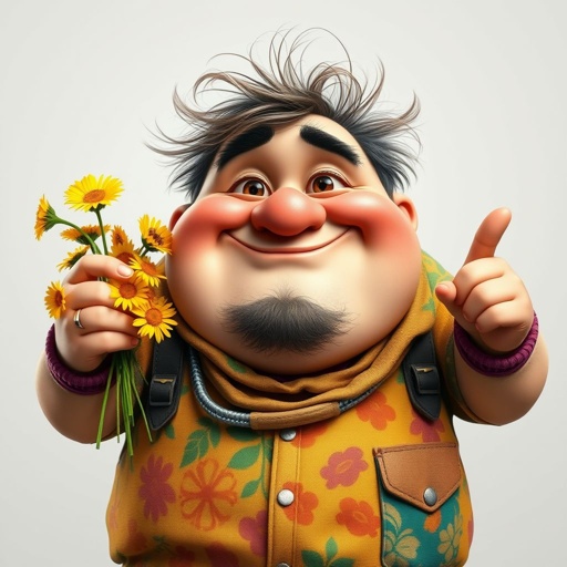 Create a adult character head to toe who is chunky , funny looking but swears he’s a lover boy.