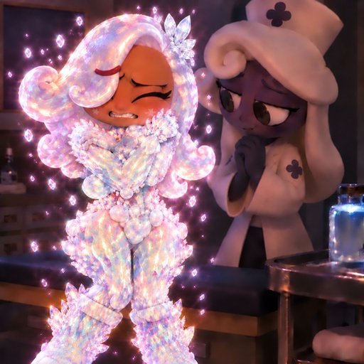 a couple of cartoon characters standing next to each other