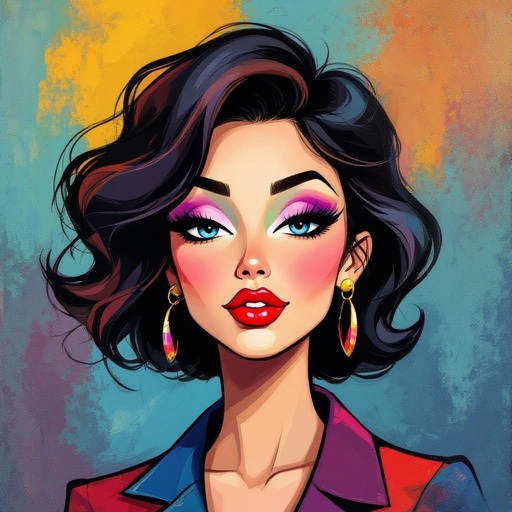 Create a character lady who has attitude but is funny looking and loves lipgloss 