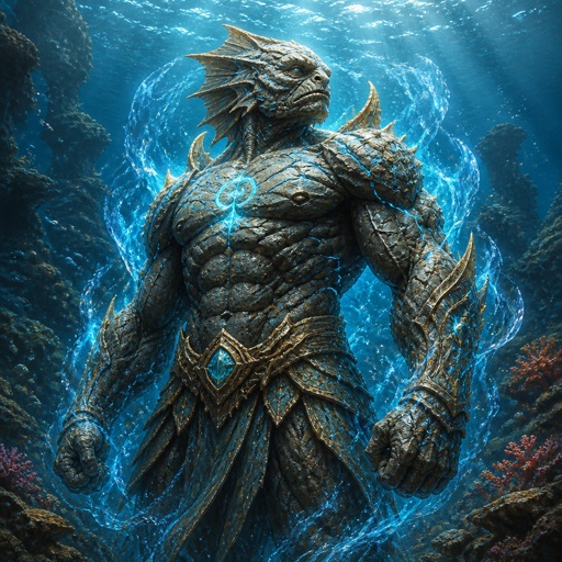 Stone fish turned into a superhero, muscular, rock like human body, to help stop extinction of marine life. He has that stone like body 