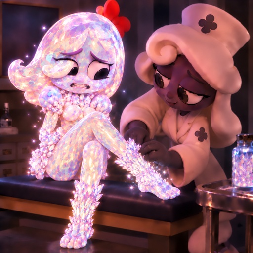 a couple of figurines sitting on top of a table