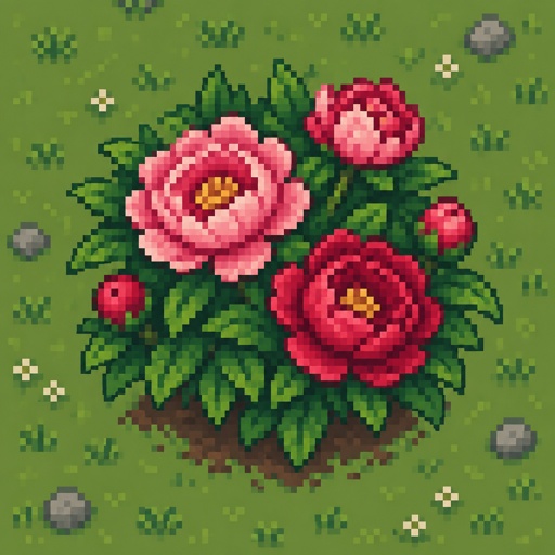 Peony plant for a fantasy game set in modern times, top-down style,