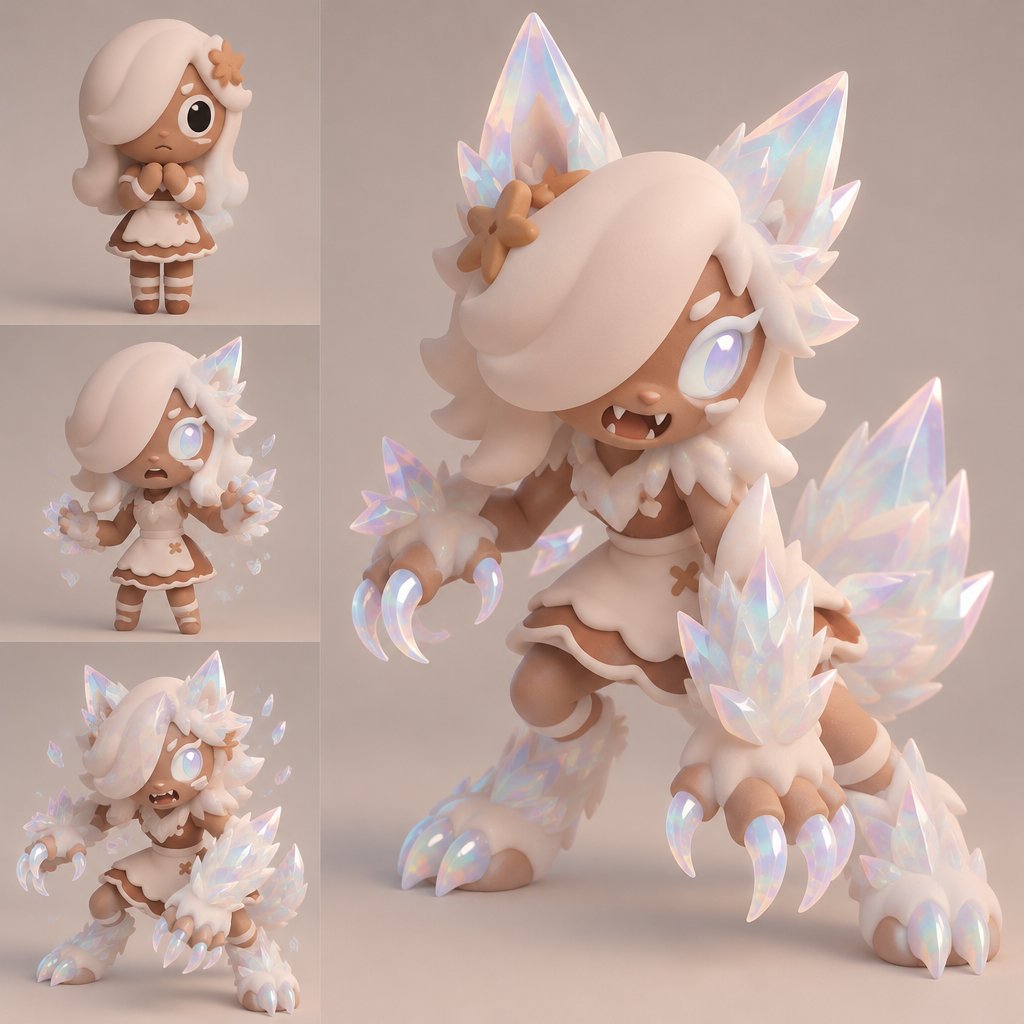 Ginger from dandy’s world turning into a opalite werewolf